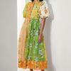 Ladies Summer Fashion Elegant Short Sleeve Floral Printed Bubble Sleeve Dresses