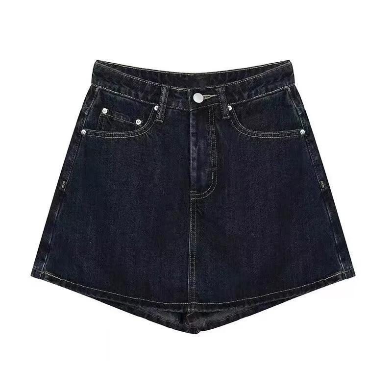 

High Waist Denim A-Line Skirt Women s plus Size Cover Hip Slimming Short Skirt Korean Style Commute Vintage Button Zippe... S