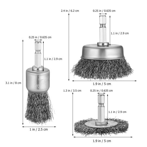 ULTECHNOVO Hexagonal Shaft Wire Brush Set, 6-Piece Set, Stainless Steel Abrasive Brushes, 3 Types: Disc, Umbrella, and Pen Shape, Rust Removal, Electr