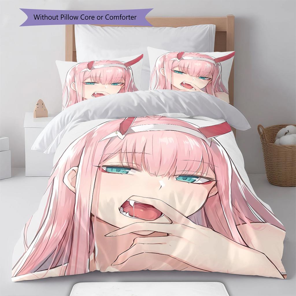 DARLING in the FRANXX Zero Two Pattern Bedding,Quilt Set Quilt Cover Pillowcase Home Birthday Gift (1 * duvet cover + 2 * pillowcase, without core)