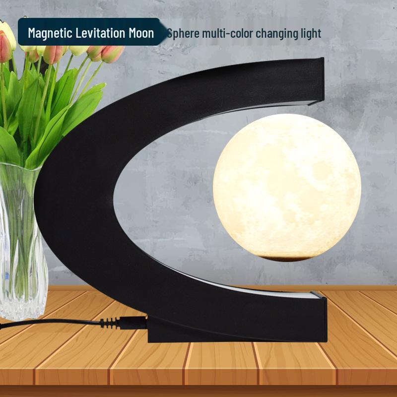 C-shaped 3-inch Magnetic Levitation Moon Lamp - Creative Floating Ornament for Office & Home, Personalizable with Logo