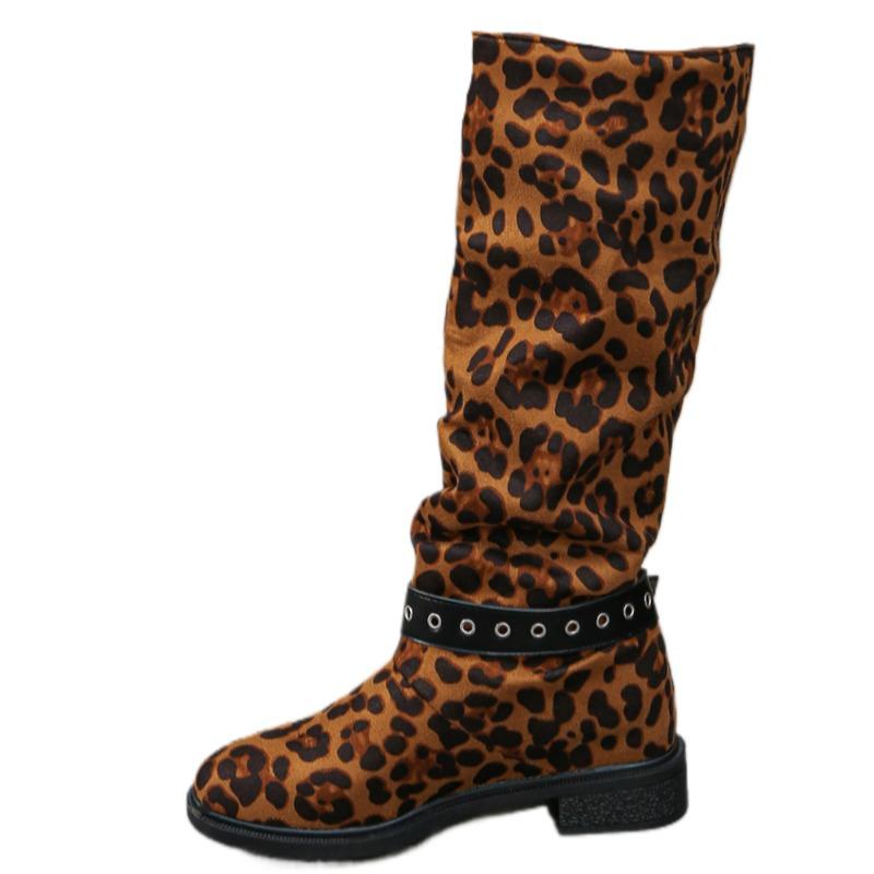 Camurça Mulher Leopardo Botas de Cano Alto Sexy Salto Alto Designer Sapatos Chunky Tendência Inverno 2025 Gótico Festa Scarpins Chelsea Botas Mulher
