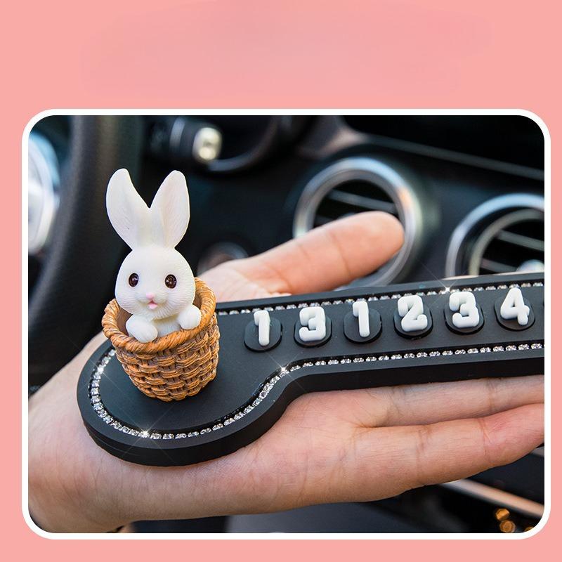 Car Temporary Stop Sign Multifunctional Cartoon Bunny Phone Number Temporary Parking Card Prompt License Plate Decoration