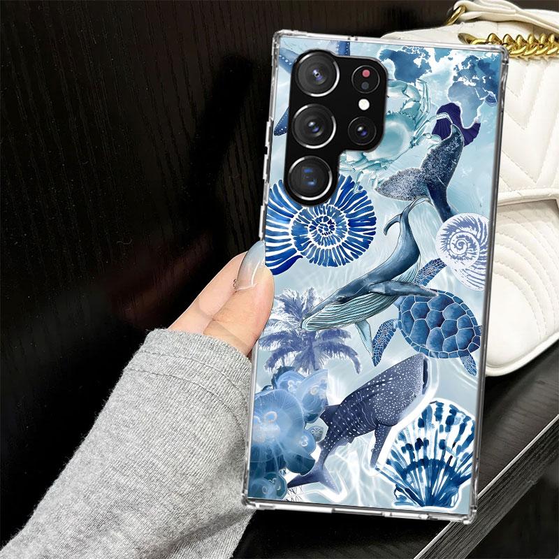 Ocean Starfish Sea Turtle Shark Case for Samsung Galaxy S25 S24 S23 S22 Ultra Soft Phone Cover S25 Edge S21 Plus S20 FE S10 + Bl