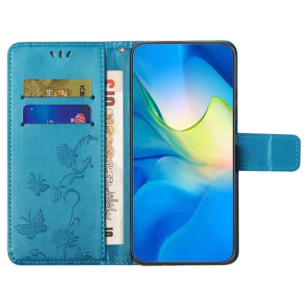 For iPhone 16 Plus Case PU Leather Wallet Phone Cover Butterfly Flower Pattern