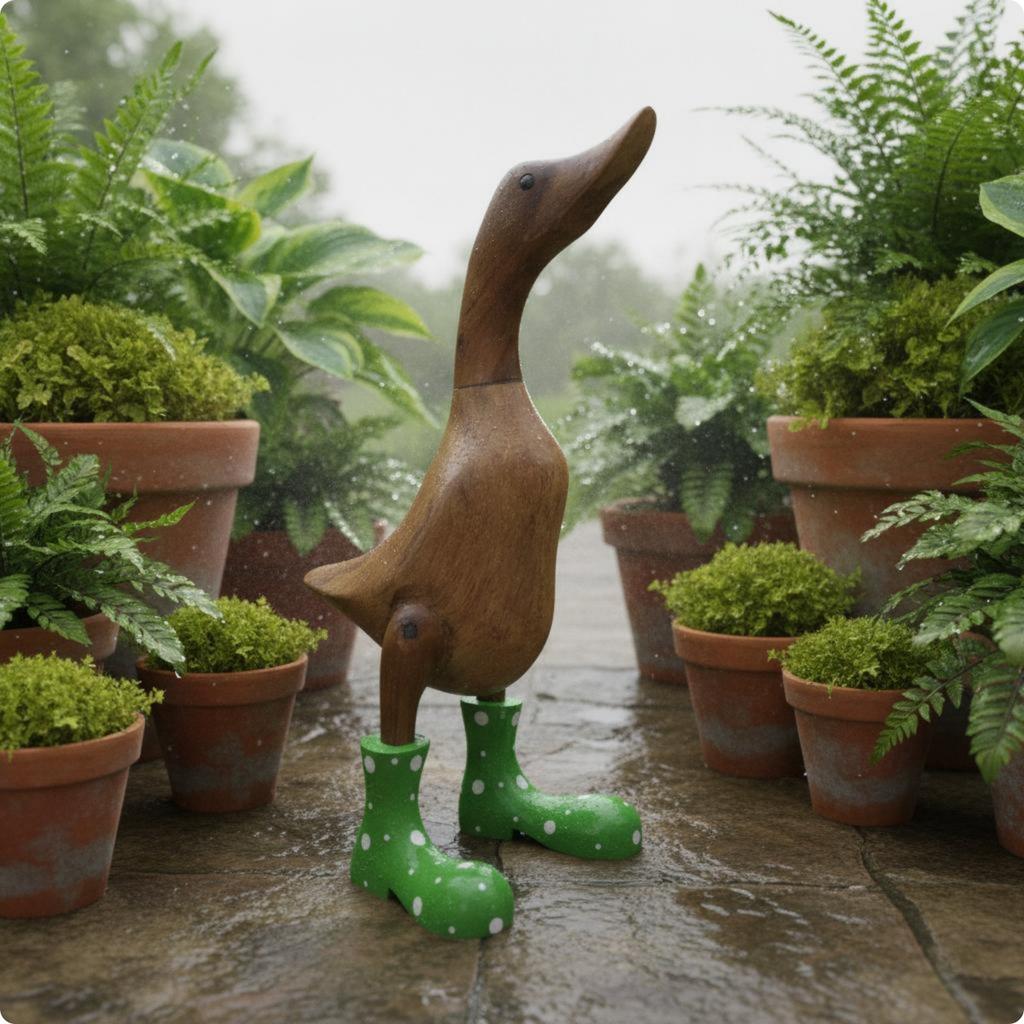 Wood-Grain Duck Figurine Spotted Pattern Duck Sculpture Home Decor Vintage Lifelike for Garden