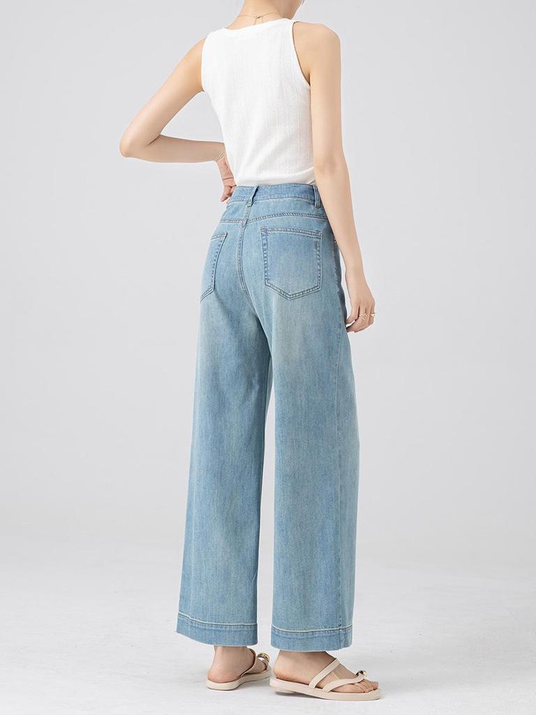 2026 Women's Korean Style Light Nine-Point Wide Leg Drape Jeans
