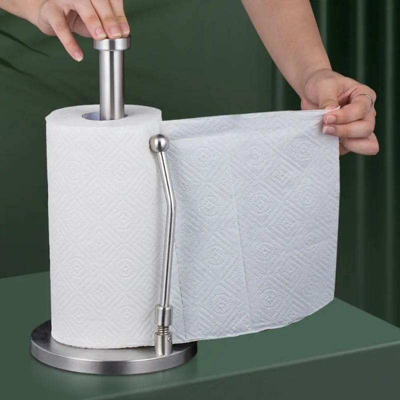 Practical Stainless Steel Paper Holder Vertical Weighted Base Paper Roll Stand Simply Tear Non-slip Freshness Film Shelf Kitchen