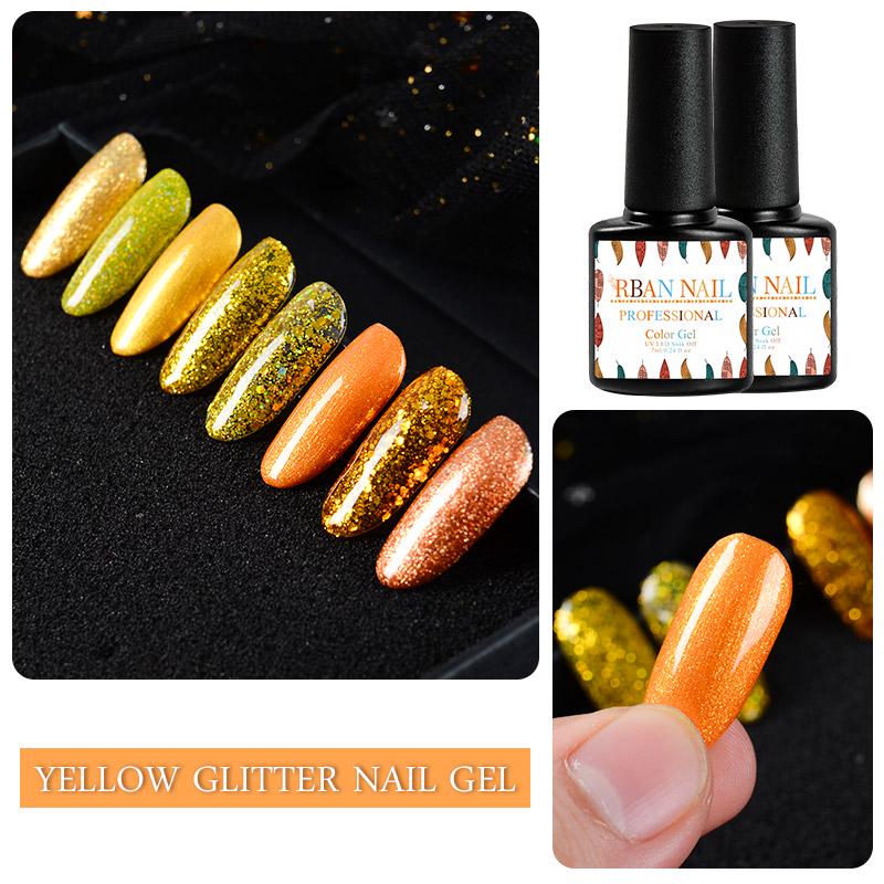 RBAN NAIL 7ml UV LED Soak-off żelowy lakier do paznokci Semi permanentny lakier holograficzny laserowy żel z cekinami