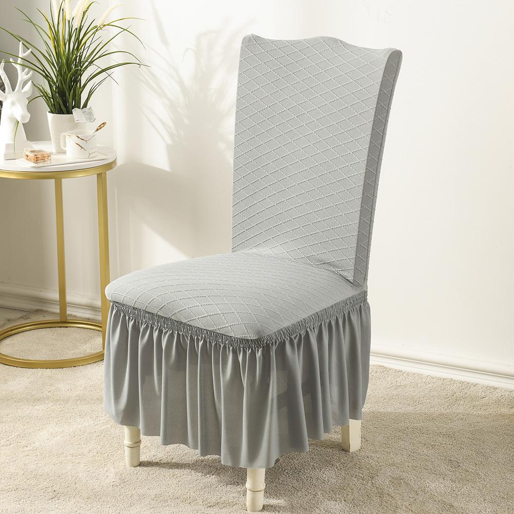Elegant Jacquard Dining Chair Cover with Frill Skirt Super Stretch Spandex Thickened Anti-Wrinkle Stain Resistant Universal Fit