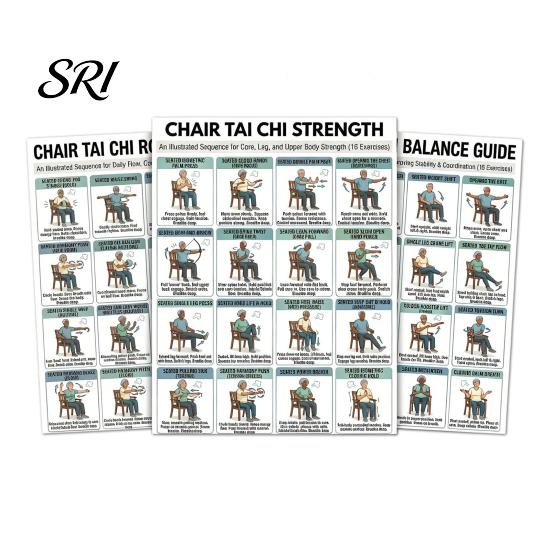 Stuhlübungen für Senioren 3er-Set Tai Chi Übungsposter Set Sitzendes Training Heim-Fitnessplan Geringe Belastung Gleichgewicht Krafttraining Anleitung Senior