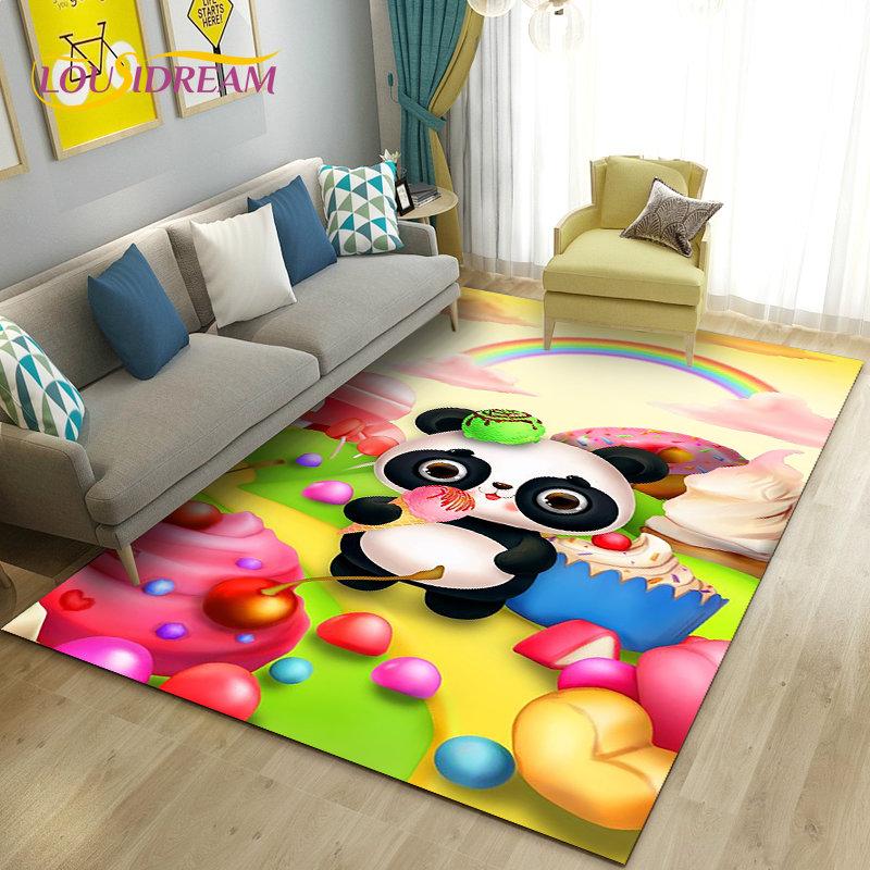Alfombra de área 3D de dibujos animados de panda lindo, alfombra para sala de estar, dormitorio, sofá, felpudo, decoración de cocina, alfombra de suelo antideslizante para niños