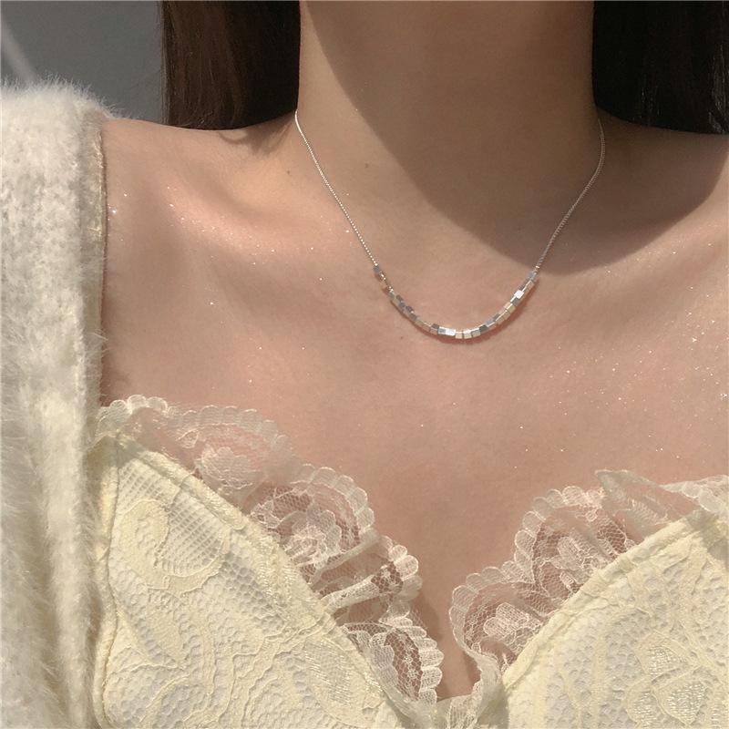 Sterling Silver Geometric Square Necklace: Light Luxury Summer Style for Women