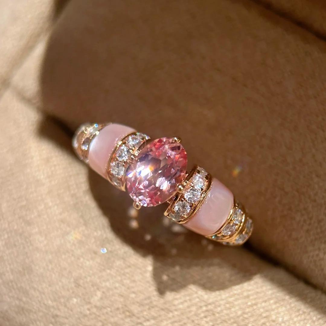 

2026 Dopamine Cultivation Papalacha Natural Pink Fritillary Ring Inlaid Red Corundum Pigeon Egg Diamond Ring Female Resizable