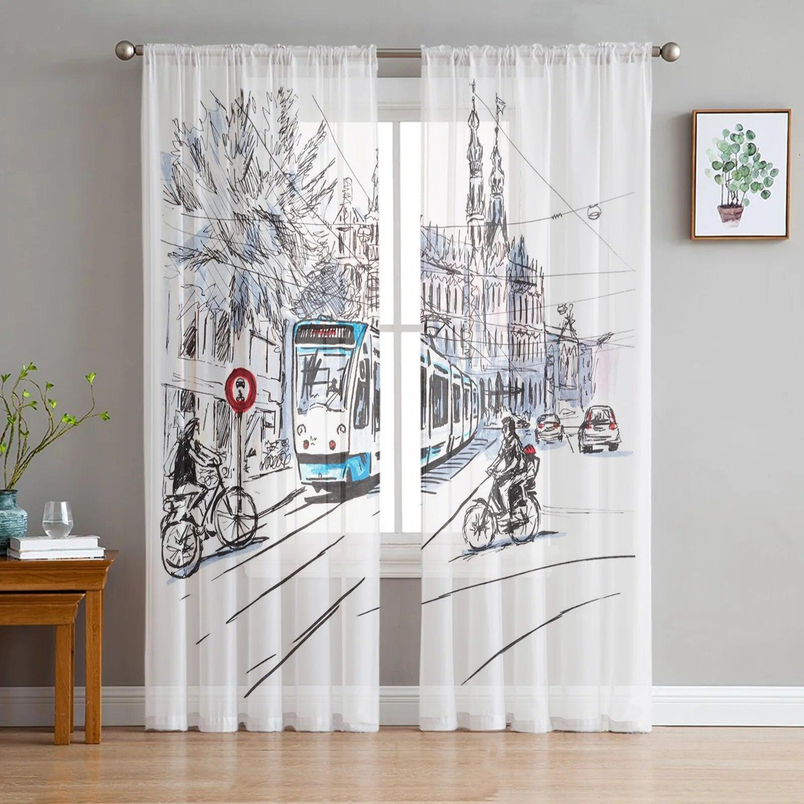 

Поезд и железная дорога, оформление окон, тюлевые современные прозрачные шторы для кухни, гостиной, спальни, украшения W135 x H244cm x2