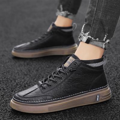 FashionAnkle Boots Outdoor Leather High Quality High-waisted Cotton Shoes Sports Warm Men Boots Elastic Strap Casual Shoes Men