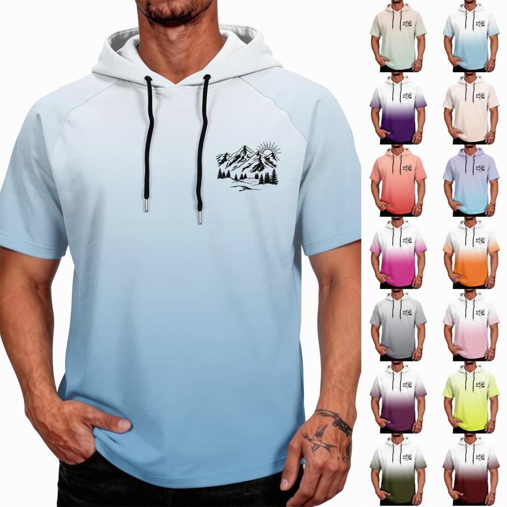 Men's Summer Quick Dry Short Sleeve T Shirt UPF 50 Plus Sun Protection Hooded Fishing Sports Shirt Lightweight Breathable