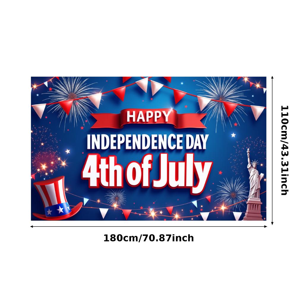 Polyester Material Fireworks Banner Bunting Decor Event Decor Colorful Print Statue of Liberty Independence Day Banner