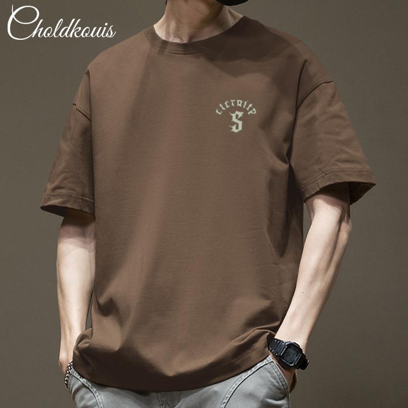 Cotton Short Sleeved T-shirt for Men's Summer 2025 New Loose Base Shirt for Men's Fashion, American Style, High-end and Thin T-shirt