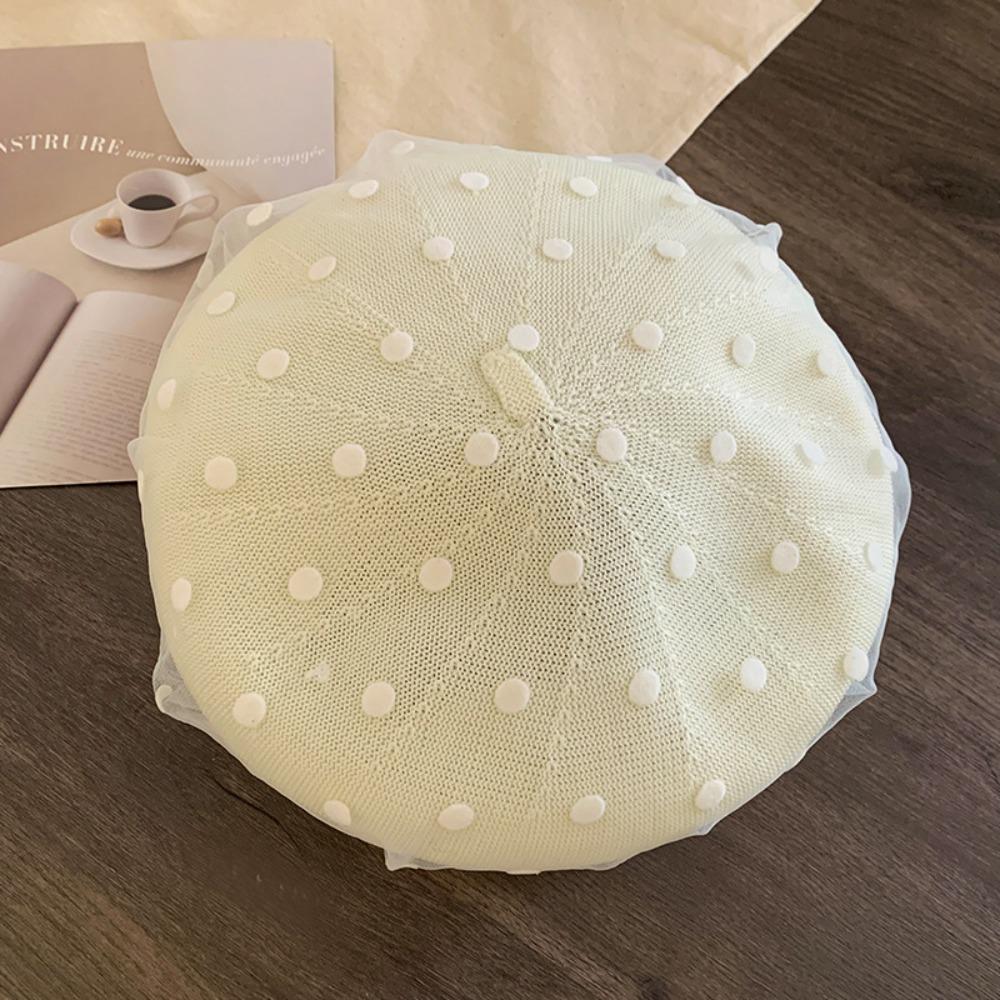 Korean Polka Dot Berets Mesh Beanie Cap British Knit Painter Caps  Streetwear