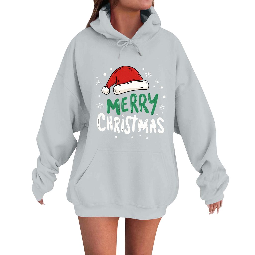 Women's Fashion Casual Long Sleeve Loose Christmas Print Hooded Sweatshirt