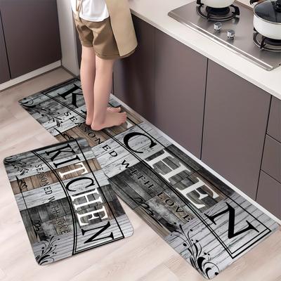 1 pz. Tappeto da cucina morbido con stampa a lettere, anti-fatica, impermeabile, antiscivolo, set di tappeti da corridoio, tappetino da comodino, tappeto assorbente per la cucina