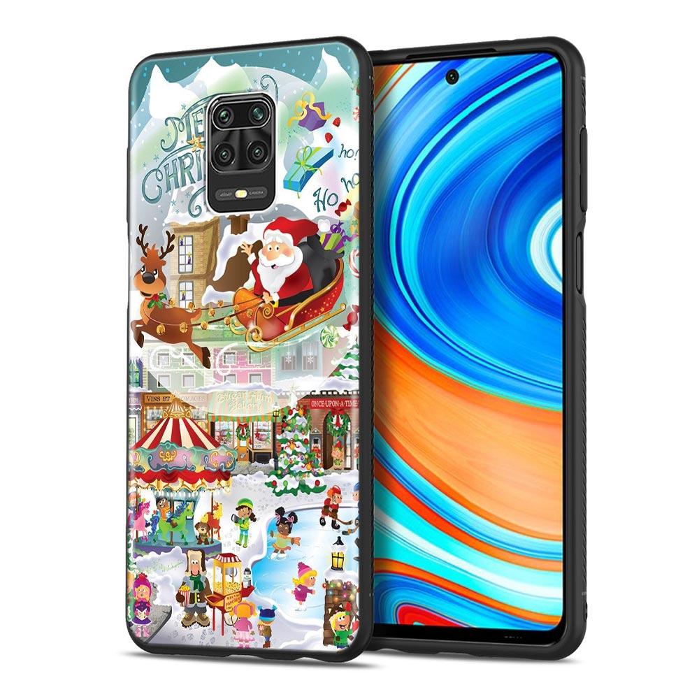 Christmas Santa Claus Mobile Phone Shell for Redmi Note 10 11 11S 11E 7 8 8T 9 9S 9T Pro Plus 4G 5G Black Soft Case Cover Fundas