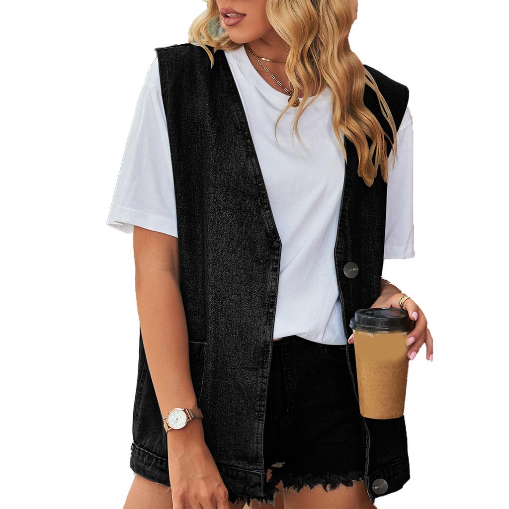 Sleeveless Vest Large Pockets Button Front Jacket Sleeveless Vest for Women Lady Dating Black XL