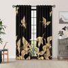 2PCS Blackout Curtains Oriental Golden Chinese Crane Vintage Print Polyester Rod Pocket Top for Living Room Elegant Home Decor