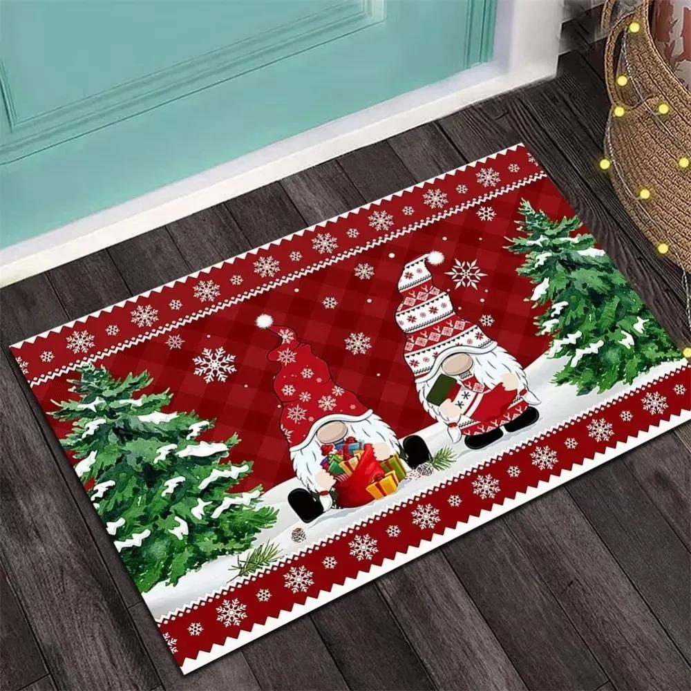 Christmas Carpet Cartoon Dwarf Door Mat Red Santa Claus Floor Mat Holiday Decoration Indoor and Outdoor Foot Mat Absorbent Mat