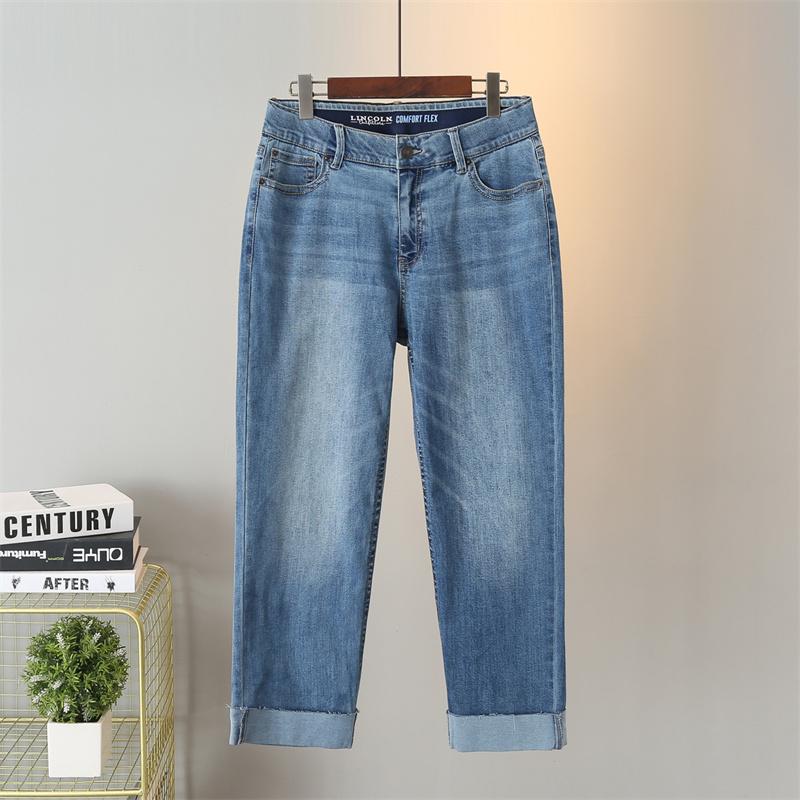 

Jeans Women s Ankle Length Pants Spring Summer Stretch Denim Straight Pants Crimping Casual Pant 22 світло-синій колір