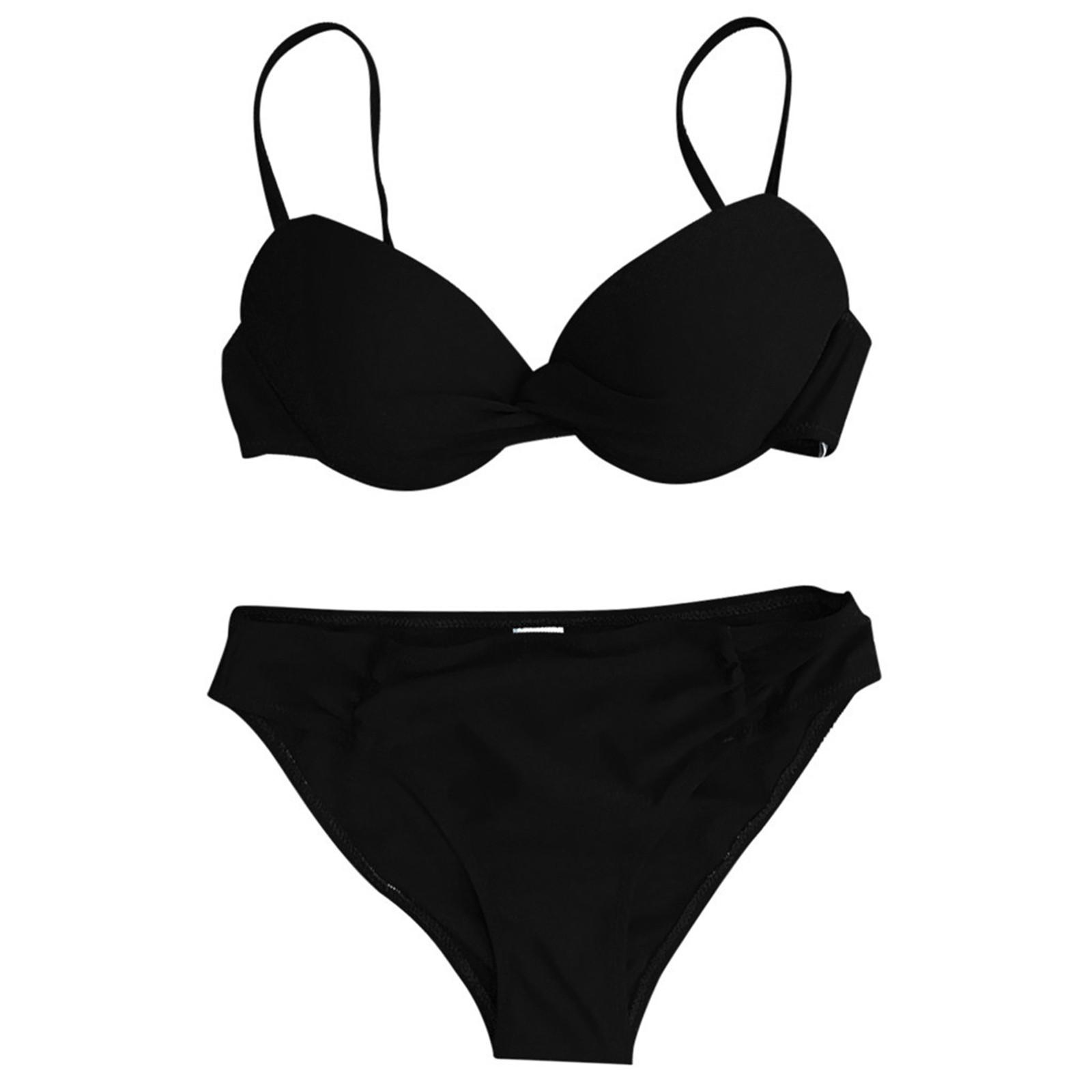

Женская мода, раздельное сексуальное бикини с подушечками для бюстгальтера, без стального бюстгальтера, купальник M чёрный