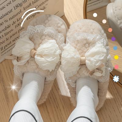 Schleife Baumwollpantoffeln warm Indoor Baumwollmopp Hausgebrauch rutschfest weiche Sohle flauschige Pantoffeln Herbst und Winter