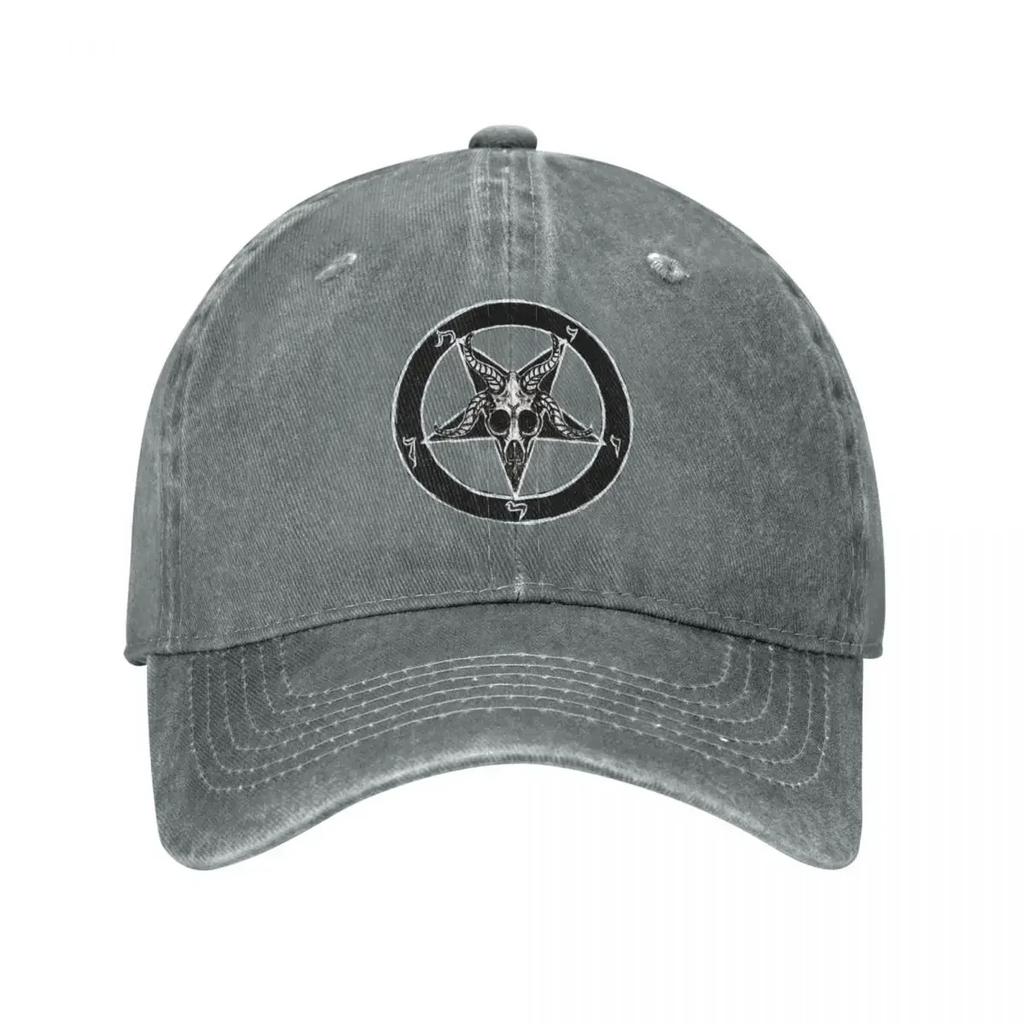 Casquettes de Baseball Unisexes Pentagramme de Baphomet Pentagramme Occulte Crâne de Bouc Chapeaux Lavés Usés Casquette Chapeau Snapback d'Été Vintage