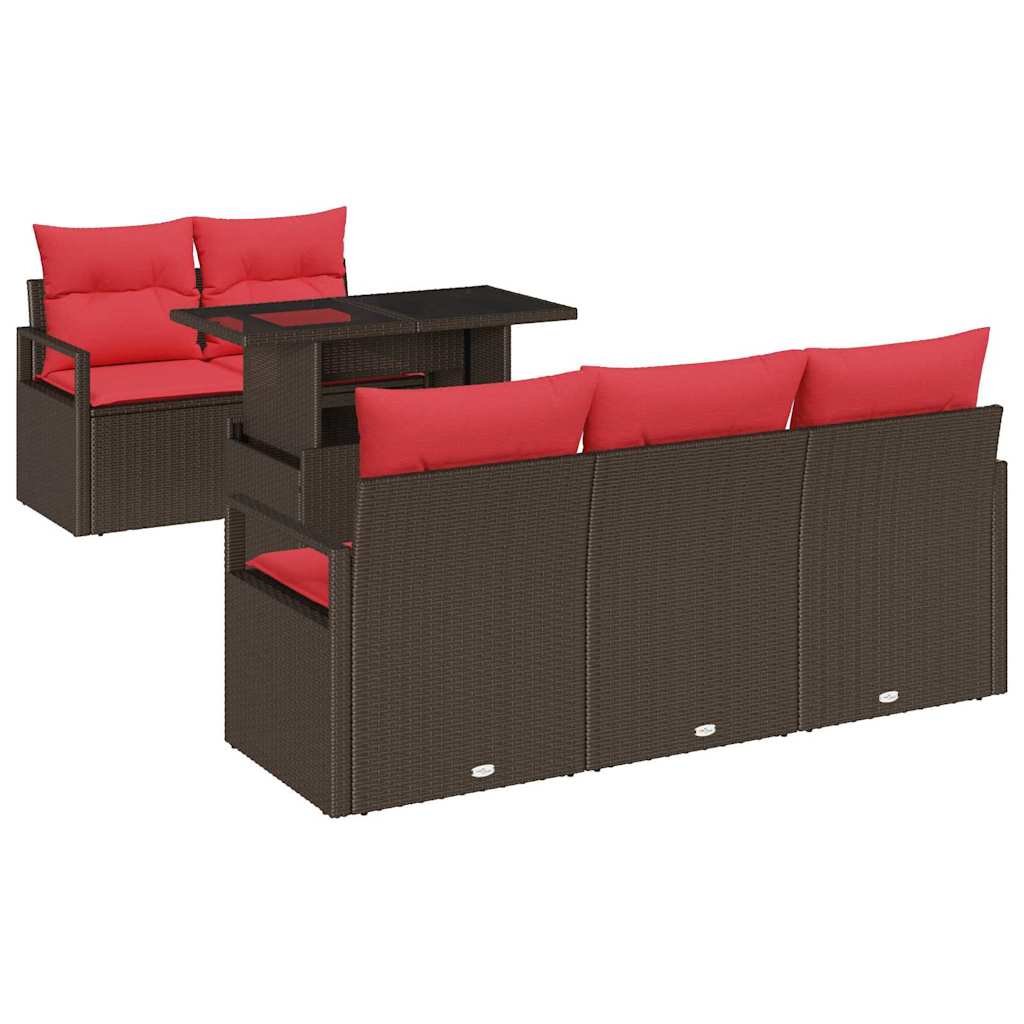 Garden Sofa Set with Cushions and Storage 6 Pieces Brown Poly Rattan