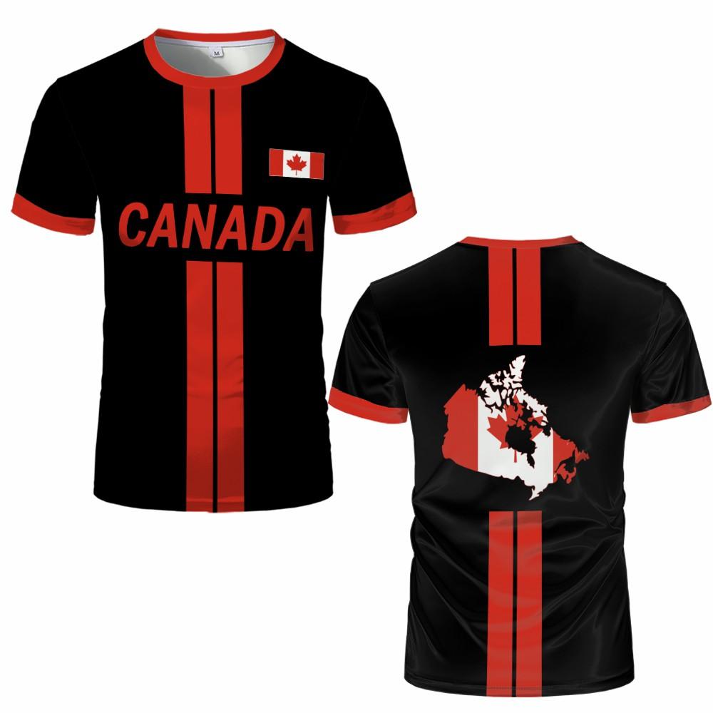 T-shirt da Calcio con Stampa Emblema Bandiera del Canada Maglia Traspirante per Allenamento all'Aperto Magliette Estive Sportive Casual Asciugatura Rapida Girocollo