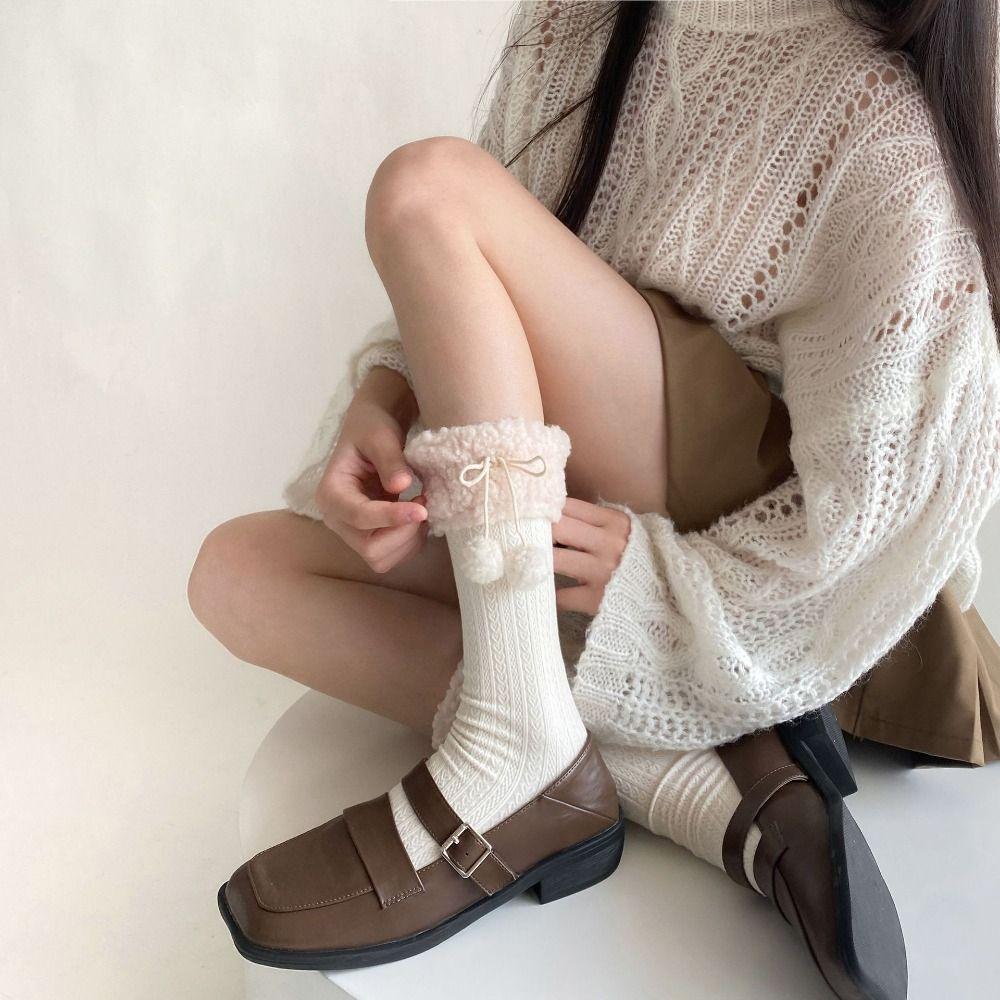 

Женские носки-бантики Lolita Winter Telefon Socks Simple Middle Tube Socks Women/Girls