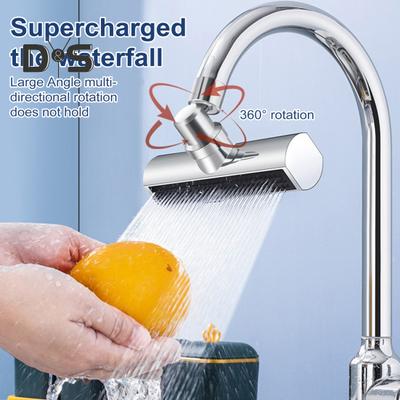 Waterfall Faucet Extender 360 Degrees Rotation Three Water Discharge Modes Splash-Proof Universal Joint Box for Home Kitchen Vegetable Washing Device