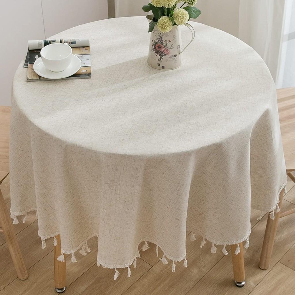 Color Solid Round Tassel Tablecloths Table Cover Indoor Outdoor Decorations