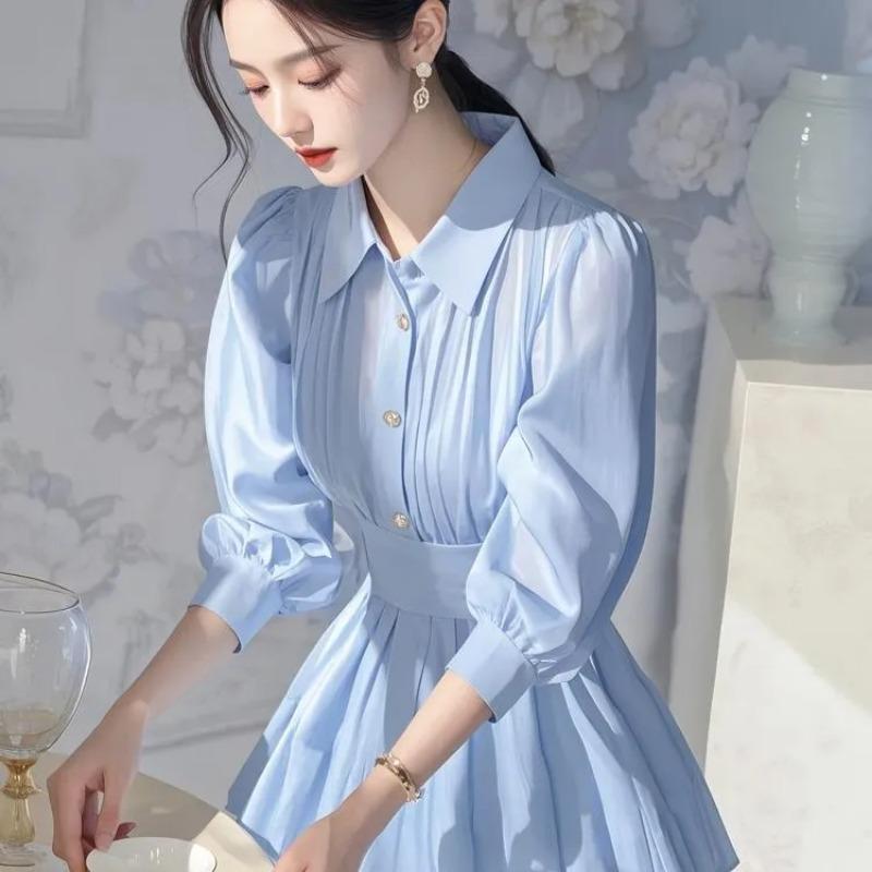 Women s Pleated Waist Cinched Puff Sleeve Blouse M