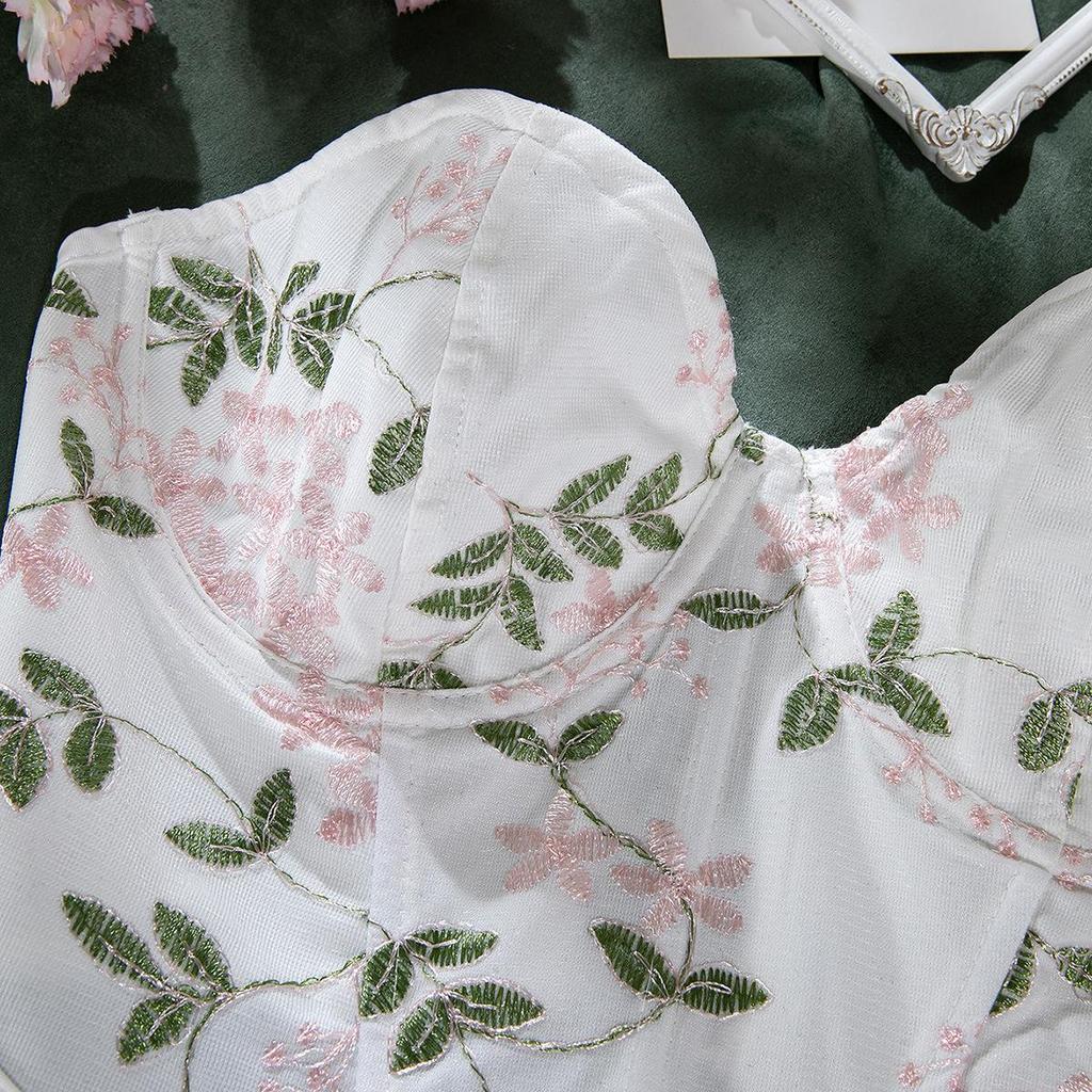 Embroidered Fishbone Steel Ring Backless Strap Top - Sexy, High-End Design