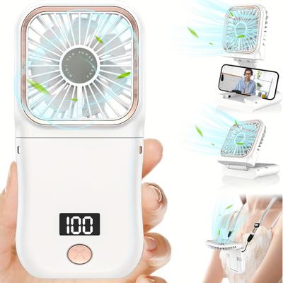 Tragbarer Mini-Handventilator mit Digitalanzeige, ultradünner, faltbarer Halsventilator, per USB wiederaufladbarer 3000-mAh-Akku, 180° verstellbar, 3 Geschwindigkeiten