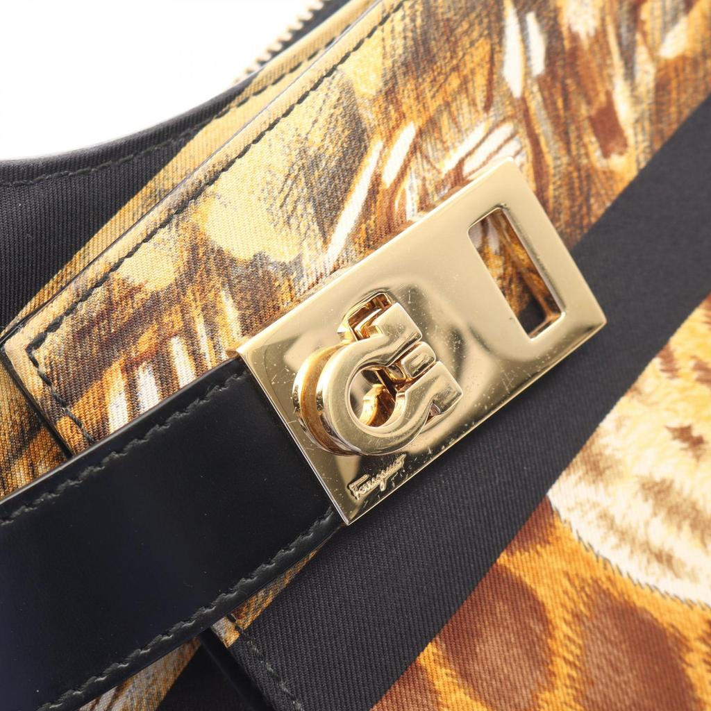 Used Salvatore Ferragamo Gancini Animal Shoulder Bag canvas leather Brown Black Used Women