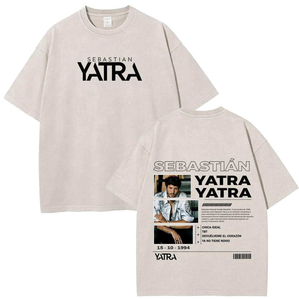Singer SEBASTIAN YATRA Entre Tanta Gente Tour Print T Shirt Unisex Cotton Casual Vintage Washed Oversized Tshirts Streetwear