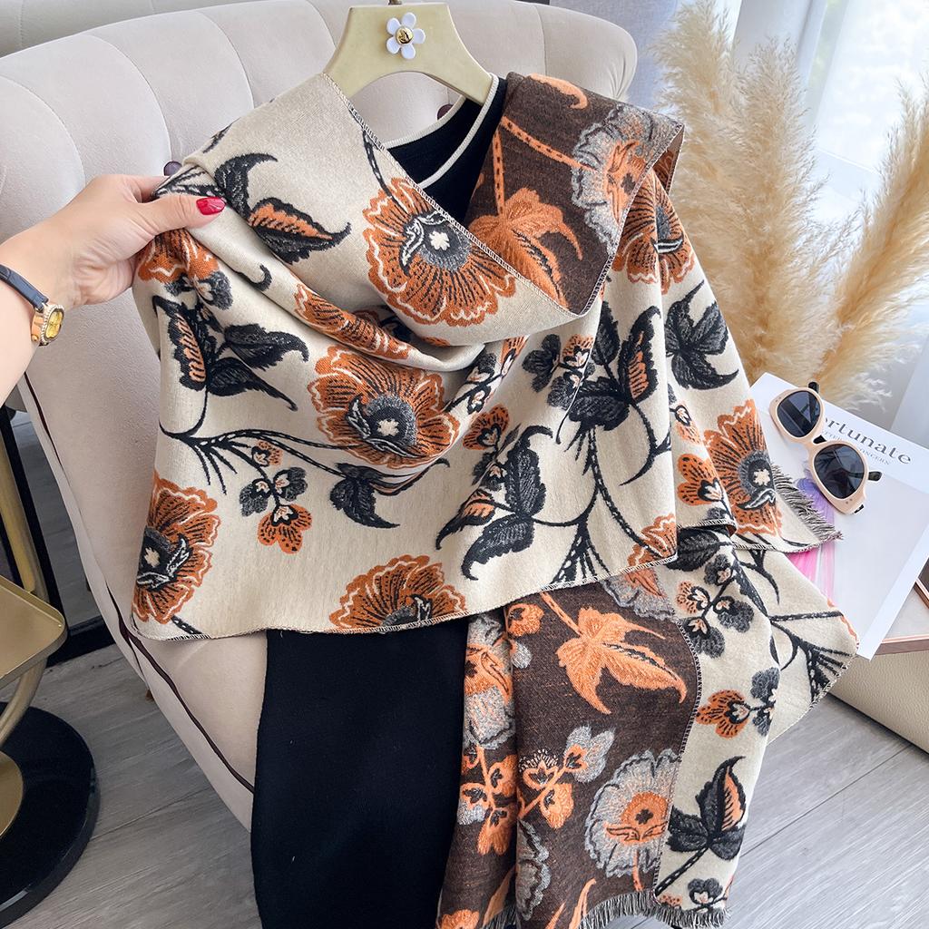 Winter Women's Thick Faux Cashmere Scarf - Warm Pashmina Shawl Wrap, Outdoor Cold-Resistant Blanket