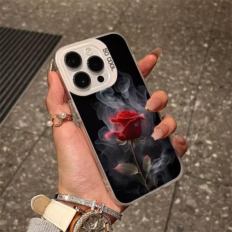 Smoked red rose for Apple 16Promax mobile phone case iPhone15Pro flower 14Pro Europe and America 17 new