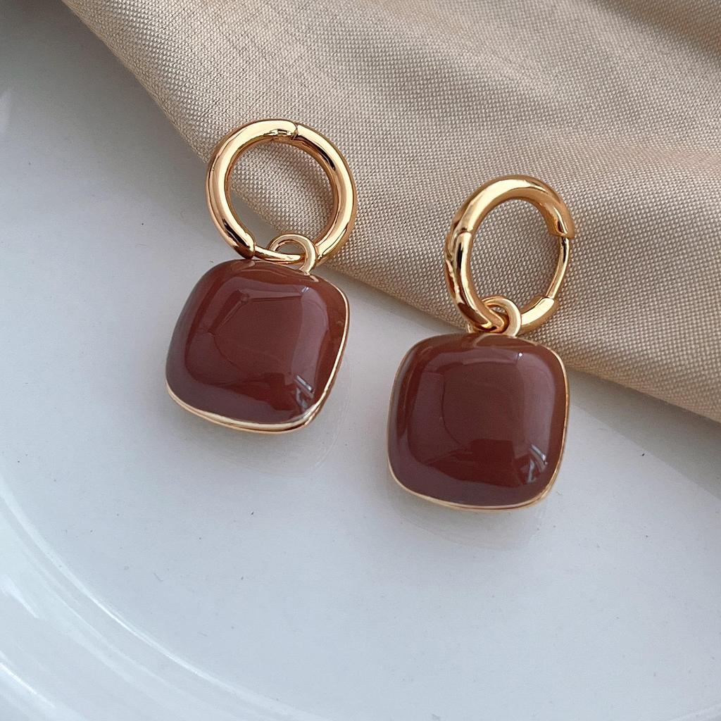 Reversible Maillard Zircon Geometric Square Ear Cuffs with Drip Glaze Design