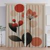 2Pc Home Geometric Leaves Curtains With Landscape Background And Pole Pocket Curtains, Kitchen, Coffee Shop, Living Room, Bacony