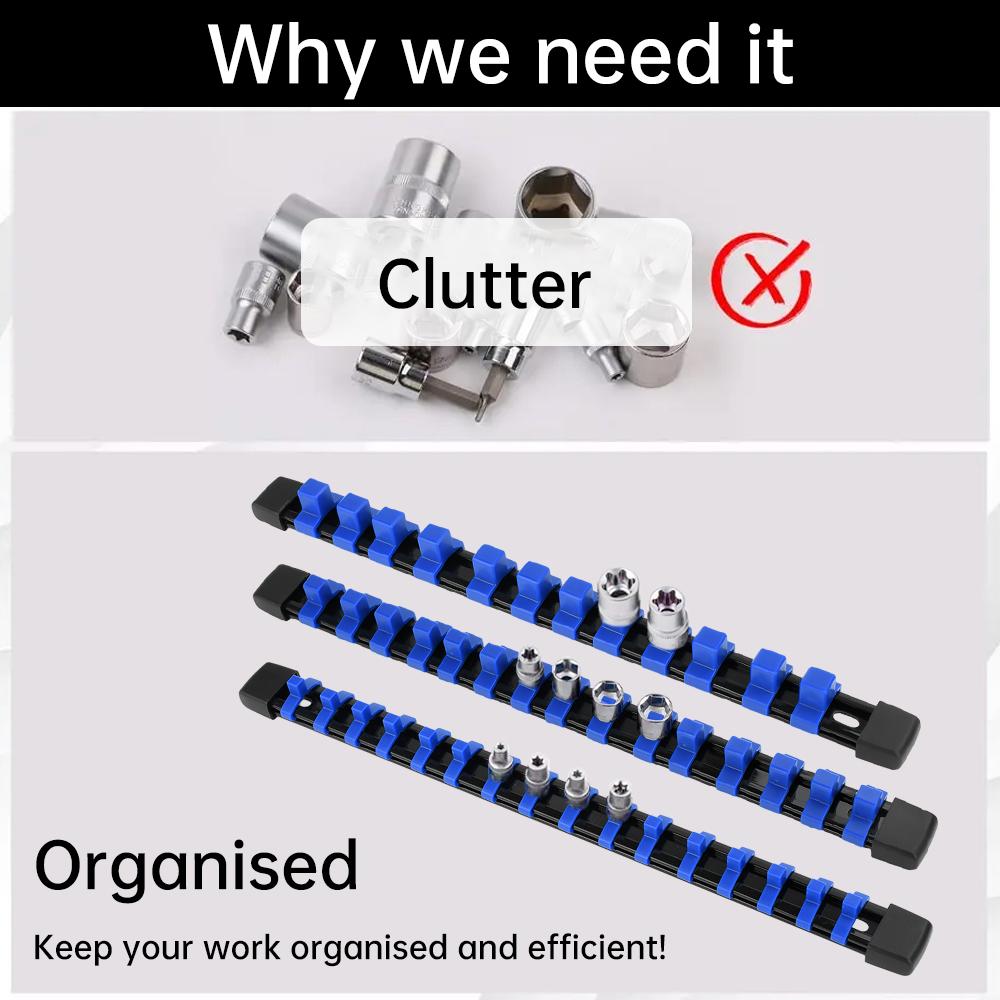 Organised Hand Sleeve Racks Tool Storage Socket 1/4" 3/8" 1/2" Multiple Sizes Holder Removable Design-Smooth Sliding and Durabl