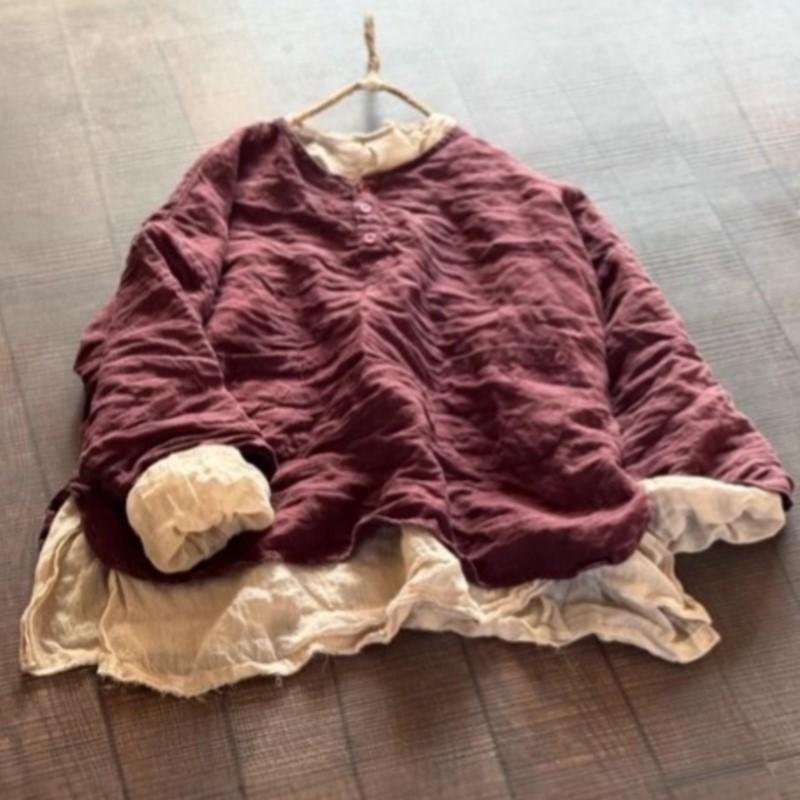 Johnature Women Vintage Shirts Solid Color O-Neck Long Sleeve Autumn Button Loose Soft Female Blouses